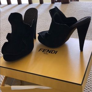 Fendi Black Suede Ruffle Heel